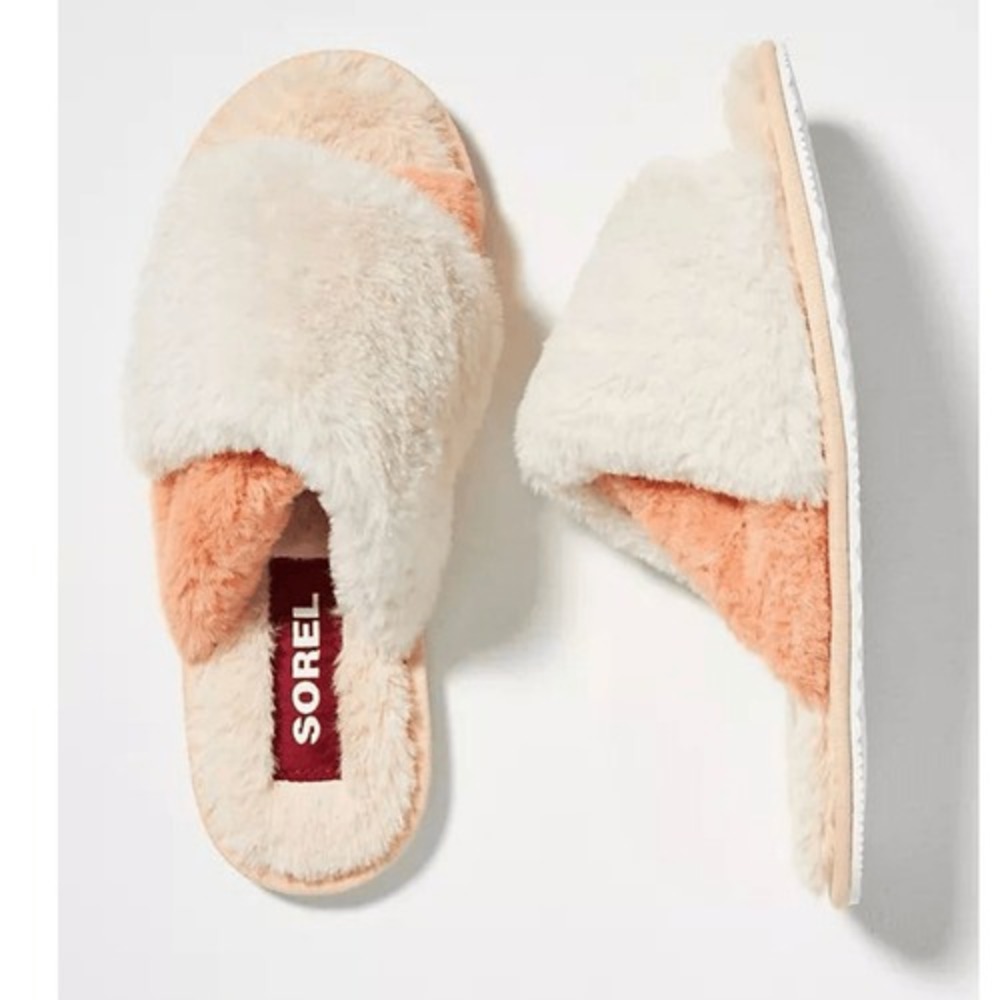 Sorel Go Mail Run Faux Fur Cotton Slippers, Cozy House Shoes , Cream, Size 8, NW